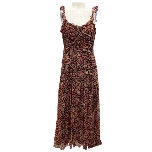 Ulla Johnson Purple / Tan Printed Silk Midi Dress - Picture 1 of 6